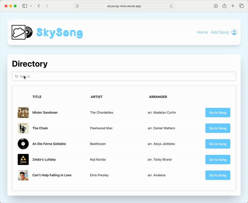 Demo of SkySong – Sheet Music Library & Rehearsal Player